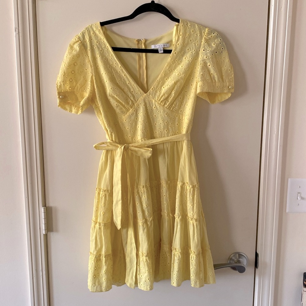 City Vibe yellow floral ruffled A line dress